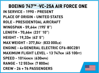 Boeing 747 Air Force One brick plane model - COBI 26610 - 1050 bricks Planes BRICKTANKS