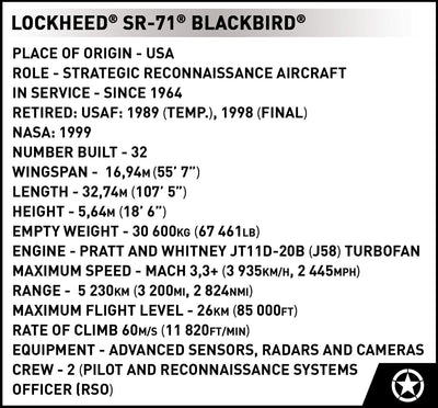 Executive Edition Lockheed SR-71 Blackbird brick aircraft model - COBI 5890 - 1379 bricks Planes Cobi