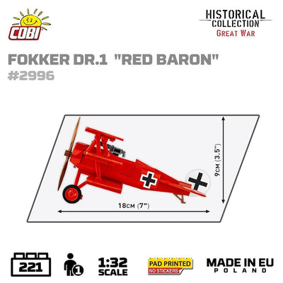Fokker Dr. 1 ''Red Baron'' WWI brick plane model - COBI 2996 - 221 bricks Planes Cobi