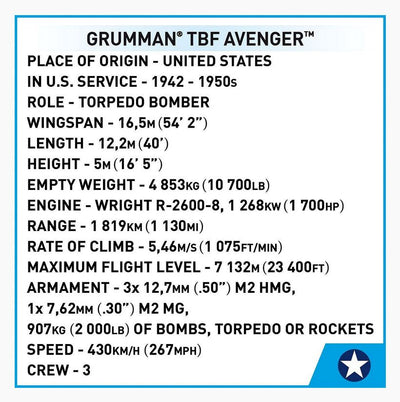 Grumman TBF Avenger brick plane model - COBI 5752- 392 bricks Planes Cobi