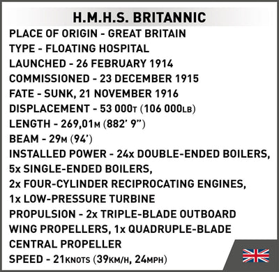 HMHS Britannic brick model ship - COBI 1681 - 636 bricks Ship Cobi