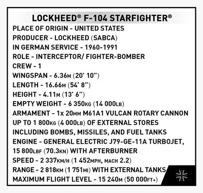 Lockheed F-104 Starfighter (Luftwaffe) brick plane model - COBI 5907 - 420 bricks Planes Cobi