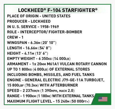 Lockheed F-104 Starfighter plane brick model - COBI 2426 - 420 bricks Planes Cobi
