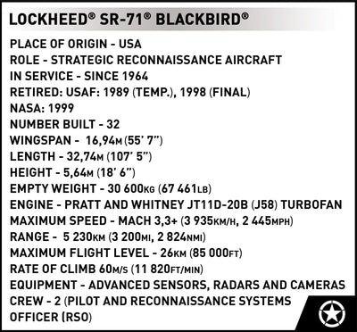 Lockheed SR-71 Blackbird brick aircraft model - COBI 5891 - 1330 bricks Planes Cobi