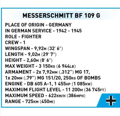 Messerschmitt BF 109 G brick model plane - COBI 5761 - 350 bricks Planes Cobi