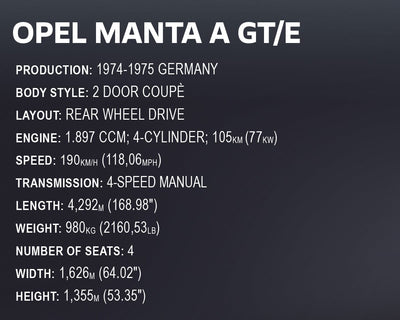 Opel Manta A GT/E 1974 brick model car - COBI 24349 - 1938 bricks car Cobi