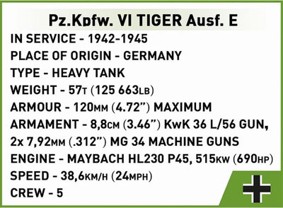 PZ.KPFW. VI Tiger AUSF. E (SD.KFZ 181) brick tank model - COBI 2735 - 428 bricks Tank Cobi