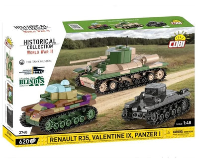 Renault R35, Valentine IX, Panzer I Museum 3-pack brick model set - COBI 2740 - 620 bricks Tank Cobi
