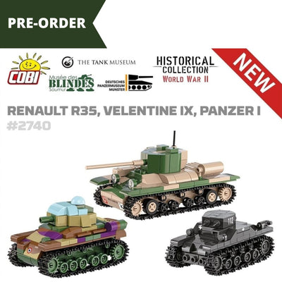 Renault R35, Valentine IX, Panzer I Museum 3-pack brick model set - COBI 2740 - 620 bricks Tank Cobi 