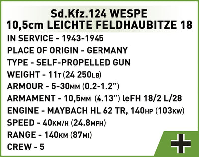 Sd.Kfz. 124 Wespe brick tank model - COBI 2598 - 860 bricks EXECUTIVE EDITION TANK COBI