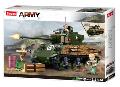 Sherman M4A3 (76W) brick tank model - Sluban M38-B1110 - 715 bricks Tank SLUBAN