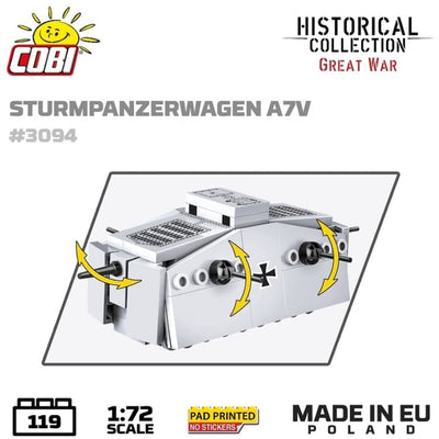 Sturmpanzerwagen A7V brick tank model - COBI 3094 - 119 bricks Tank Cobi
