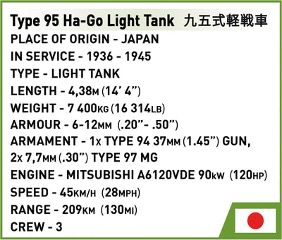 Type 95 Ha-Go tank brick model - COBI 3115 - 380 bricks Tank Cobi
