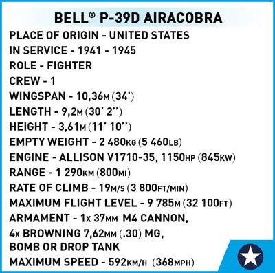 Bell P-39D Airacobra plane brick model - COBI 5746- 361 brick Planes Cobi