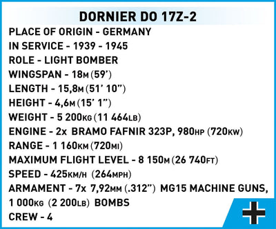 Dornier D0-17Z-2 brick plane model- COBI 5754- 1360 brick aircraft Planes Cobi