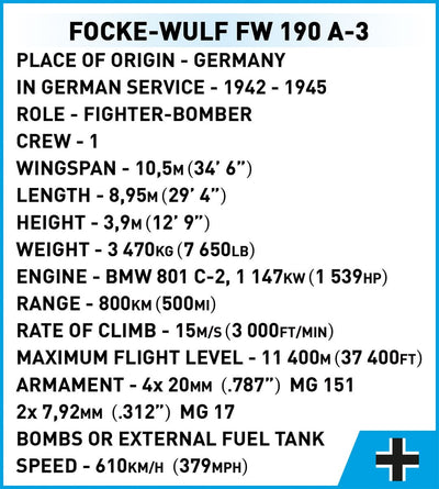 Focke-Wulf FW 190 A3 - COBI 5741 - 382 Bricks Planes Cobi