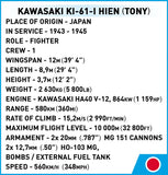 Kawasaki KI-61 - I Hien (Tony) - COBI 5740 - 350 Bricks Planes Cobi