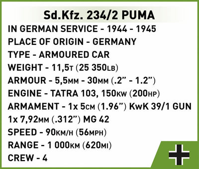 Sd. Kfz 234/2 Puma brick armoured car model - COBI 2287 - 470 bricks Tank Cobi