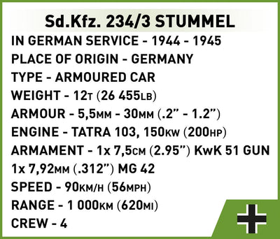 Sd. Kfz 234/3 Stummel brick armoured car model - COBI 2288 - 439 bricks Tank Cobi