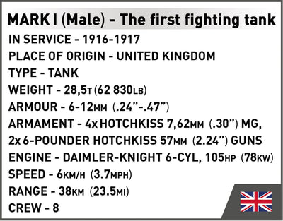 Tank Mark I (Male) no. c19 brick model - COBI 2993 - WWI 884 bricks COBI