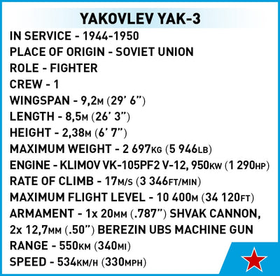 Yakovlev Yak-3 brick plane model - COBI 5862 - 140 bricks Planes Cobi