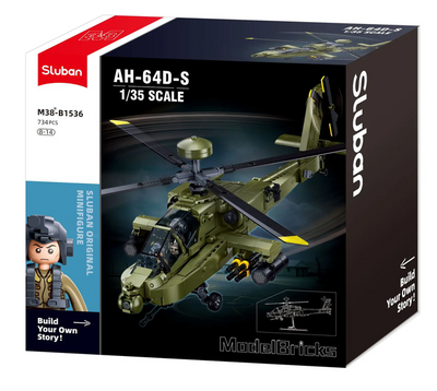 AH-64D Apache brick model helicopter - Sluban M38-B1536 - 734 bricks