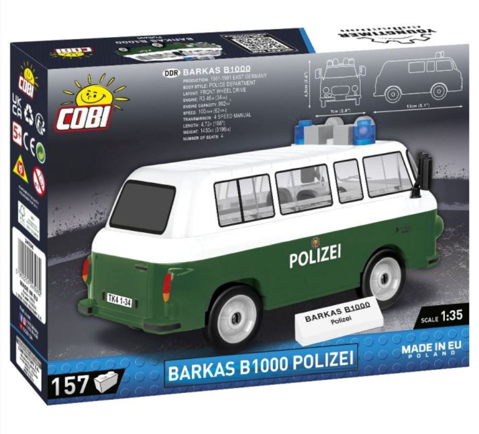 COBI 24596 - Modello In Mattoncini Barkas B1000 Scala 1:35 - 157 Pezzi, Veicolo Storico DDR Con Ruote Mobili - Gioco Da Costruzione Per Collezionisti E Bambini