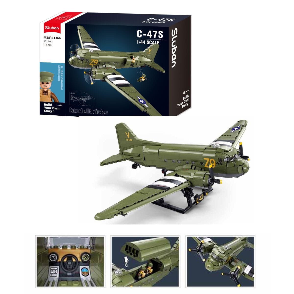 Douglas C-47S Skytrain (Dakota) brick plane model - Sluban M38