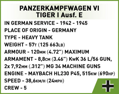 Executive Edition Panzerkampfwagen VI Tiger Ausf. E. tank brick model - COBI 2587 - 1207 bricks Tank Cobi 