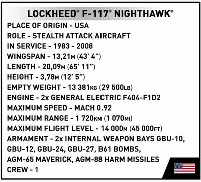 F-117 Nighthawk brick aircraft model - COBI 5903 - 798 bricks Planes Cobi 