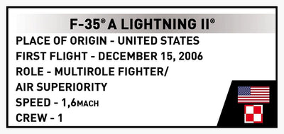 F-35A Lightning II "Husarz" brick plane model - COBI 5926 - 47 bricks Planes Cobi 