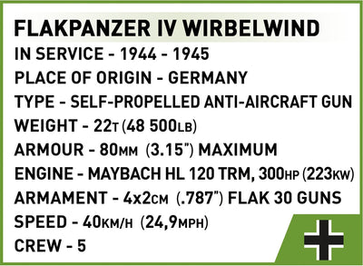 Flakpanzer IV Wirbelwind brick anti-aircraft gun model - COBI-2593 - 1195 bricks - Executive Edition Tank Cobi 