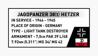 Jagdpanzer 38(t) "Chwat" brick tank model - COBI 2670 - 731 bricks Tank Cobi 