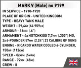 Mark V (Male) no. 9199 WWI brick model - COBI 2995 - 844 bricks Tank COBI 
