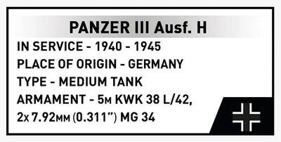 Panzer III Ausf. H brick tank model - COBI 2672 - 958 bricks Tank Cobi 