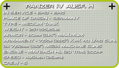 Panzer IV Ausf.F1/G/H - COBI 2508A - 500 brick medium tank Tank Cobi 