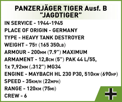 Panzerjager Tiger Ausf. B 'Jagdtiger' brick tank model - COBI 2733 - 528 bricks Tank Cobi 