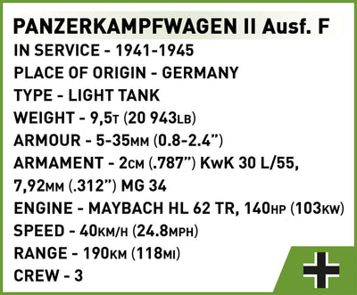 Panzerkampfwagen II Ausf. F brick tank model - COBI 2597 - 812 bricks Tank Cobi 