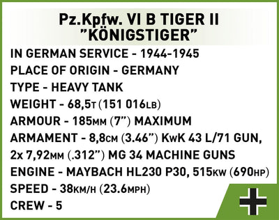 PZ.KPFW. VI B Tiger II 'Konigstiger' brick tank model - COBI 2732 - 500 bricks Tank Cobi 