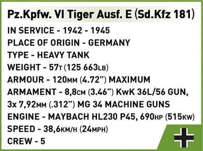 PzKpfw VI Tiger Ausf. E brick tank model - COBI 3124 - 862 bricks Tank Cobi 