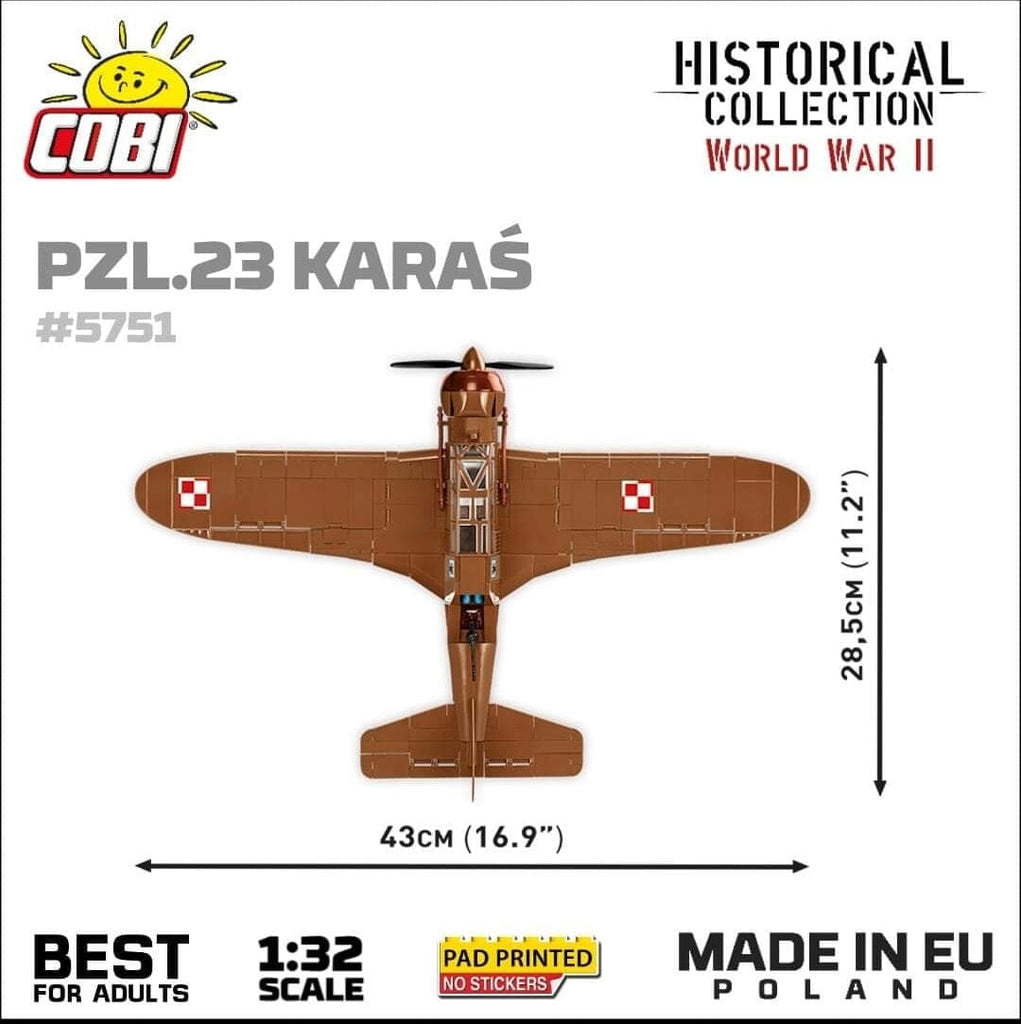 COBI PZL.23 Karaś – Set Di Blocchi 586 Pezzi, 3 Figure, Scala 1:32, Aereo Polacco Seconda Guerra Mondiale