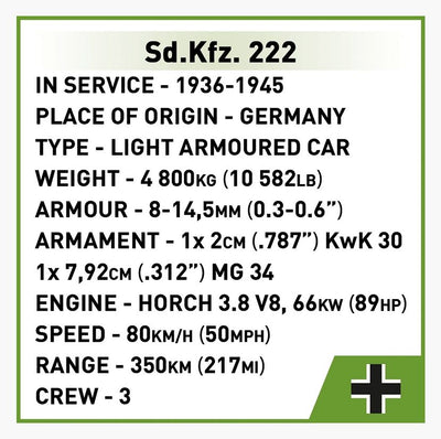 Sd.Kfz.222 armoured car brick model - COBI 2657 - 502 bricks car Cobi 