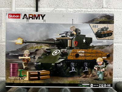 Sherman M4A3 (76W) brick tank model - Sluban M38-B1110 - 715 bricks Tank SLUBAN 