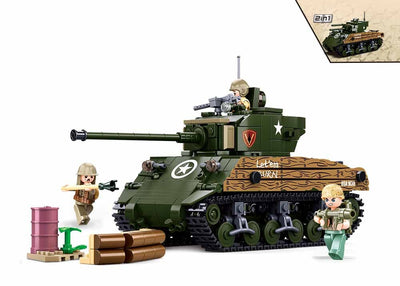 Sherman M4A3 (76W) brick tank model - Sluban M38-B1110 - 715 bricks Tank SLUBAN 