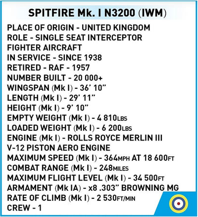 Spitfire MK.I N3200 brick plane model - COBI 5868 - 155 bricks Planes Cobi 
