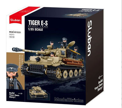 Tiger E-S brick tank model - Sluban M38-B1533 - 943 bricks Tank SLUBAN 
