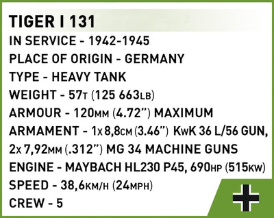 Tiger I 131 brick tank model - COBI 3095 - 161 bricks Tank Cobi 