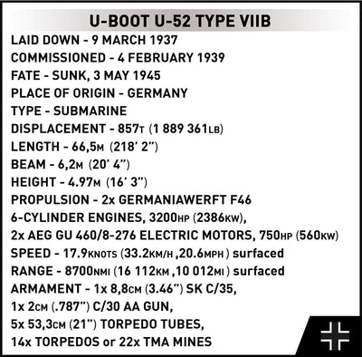 U-Boot U-52 VIIB submarine brick model - COBI 4852 - 470 bricks Ship Cobi 
