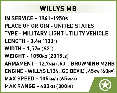 Willys MB 132 KL Jeep brick model - COBI 3133 - 132 bricks Other Military Cobi 