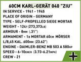 60CM Karl-Gerat 040 "ZIU" - COBI 2560 - 1560 Bricks - BRICKTANKS
